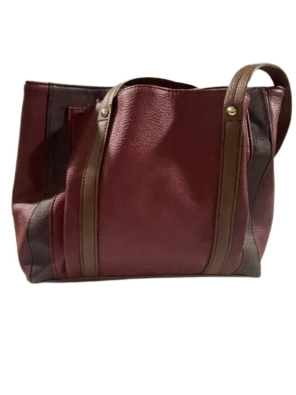 Relic by Fossil handbag features a two-tone design with burgundy and brown